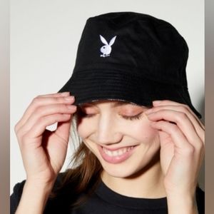 NWT Playboy Reversible Checkered Bucket Hat Brand New Black One Size